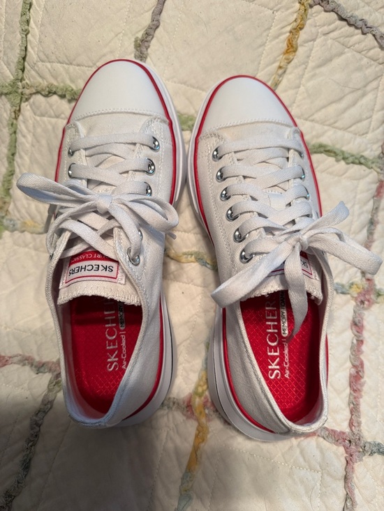 Skechers Shoes - Skechers Women's White Low-Top Sneakers with Red Details